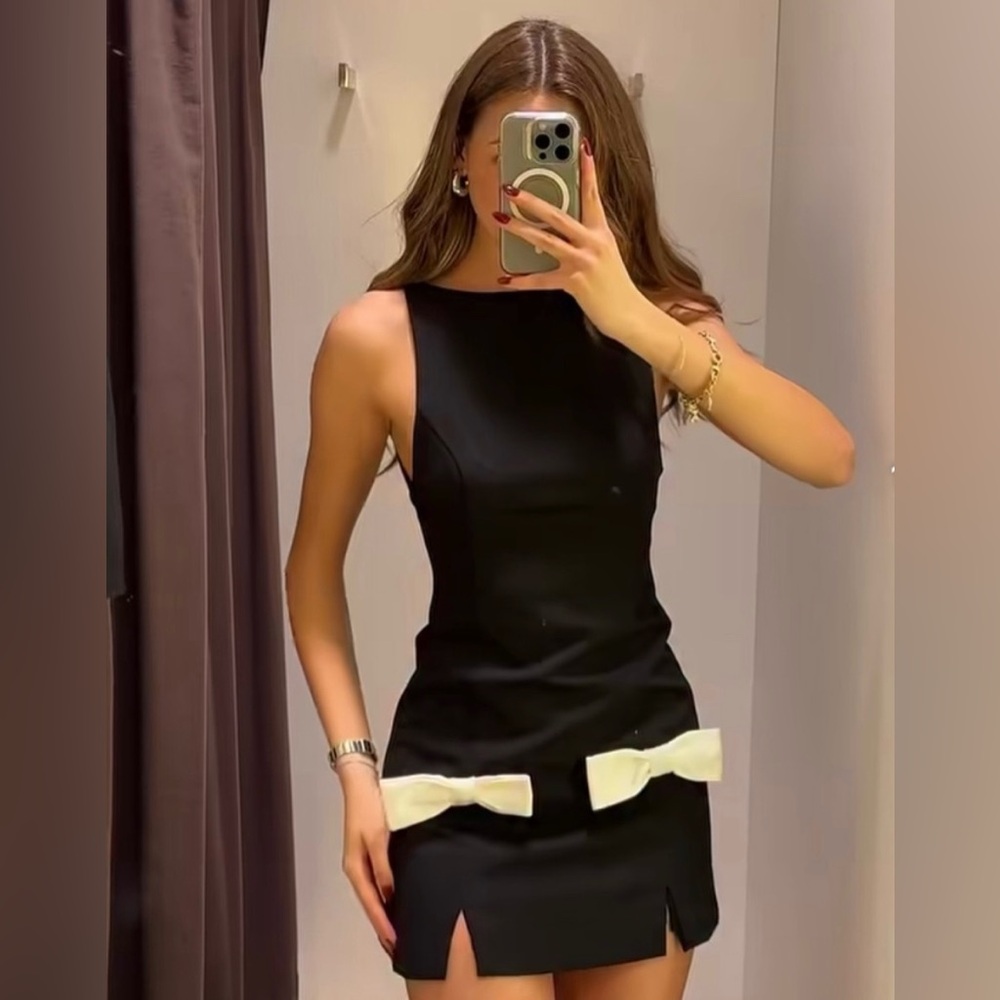 ZARA CONTRAST BOW MINI DRESS